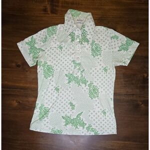 Vtg Herman Geist Womens Collared Shirt SS‎ Green/White Size Large Runs Small!